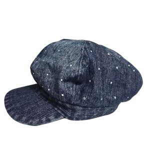Y2K Limited Too Bling Studded Rhinestone Denim Newsboy Cap Teen S/M Cadet Beret